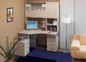Угловой компьютерный стол с полками и ящиками